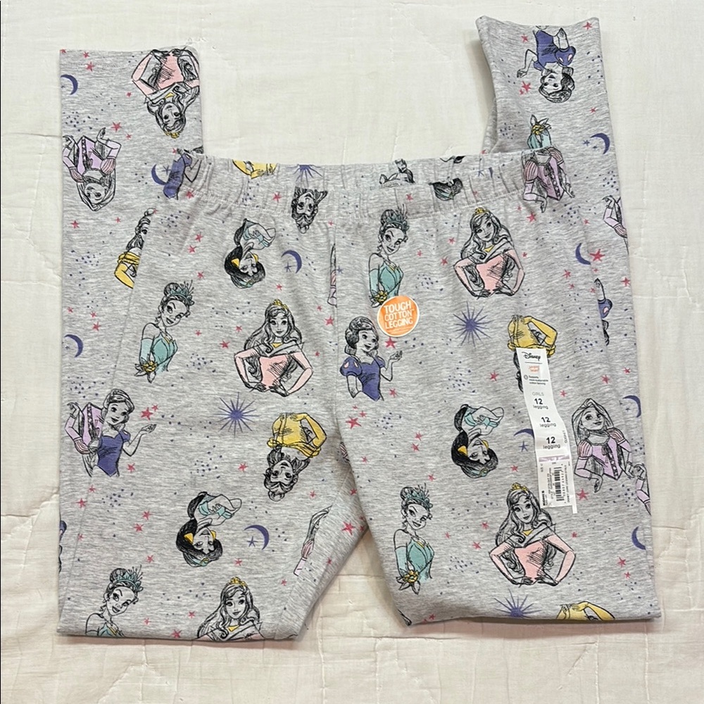 Disney Jumping Beans Girls Gray Princess All Over Print Tough Cotton Leggings 12